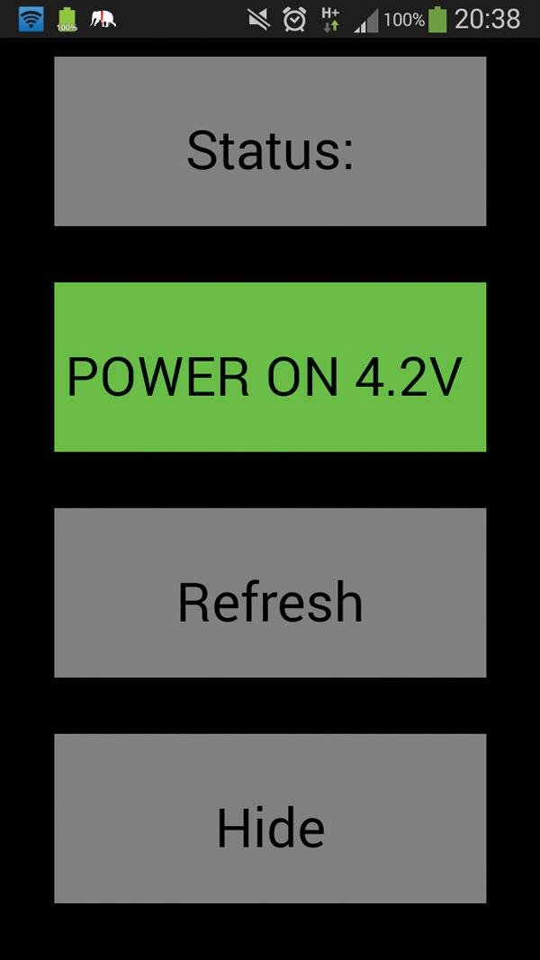 Power status is displayed, along with manual refresh / hide options.