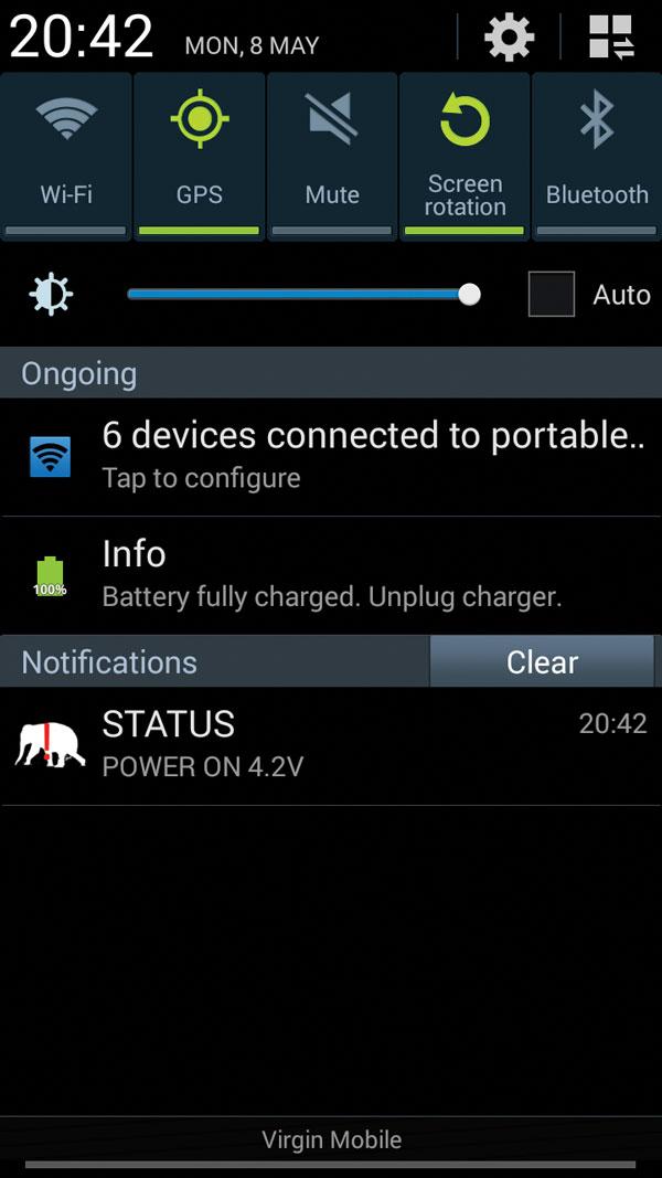 The app will display a notification if power status changes